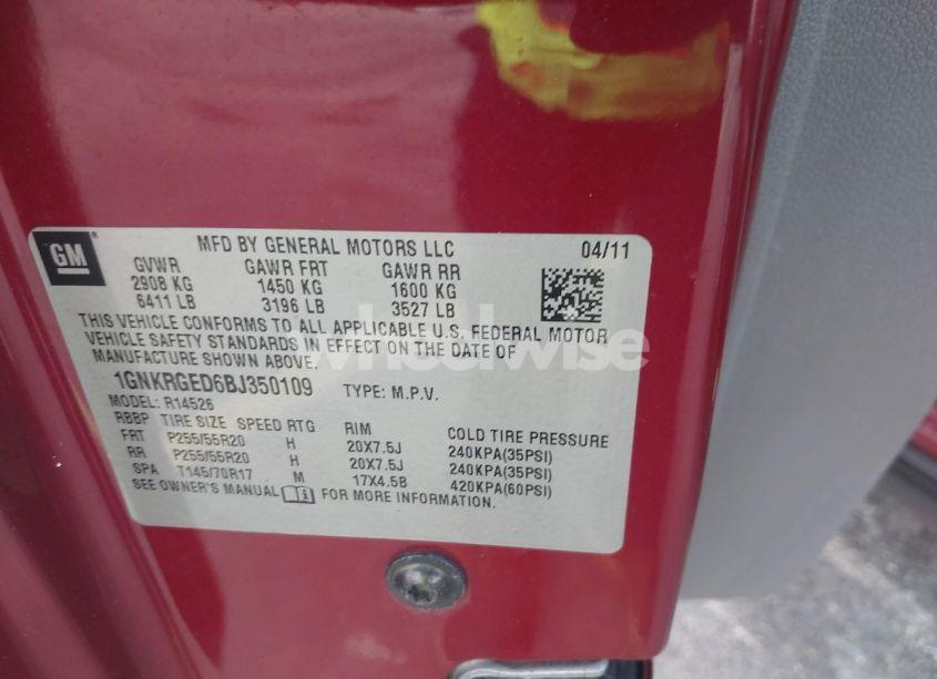 Photo 9 of 2011 Chevrolet Traverse 1LT (VIN 1GNKRGED6BJ350109)