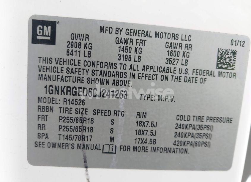 Photo 9 of 2012 Chevrolet Traverse 1LT (VIN 1GNKRGED6CJ241263)