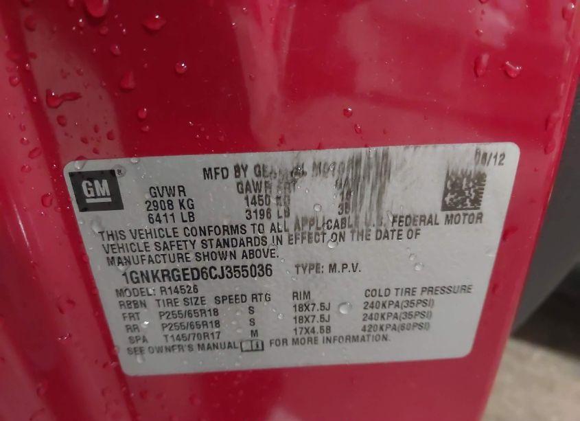 Photo 9 of 2012 Chevrolet Traverse 1LT (VIN 1GNKRGED6CJ355036)