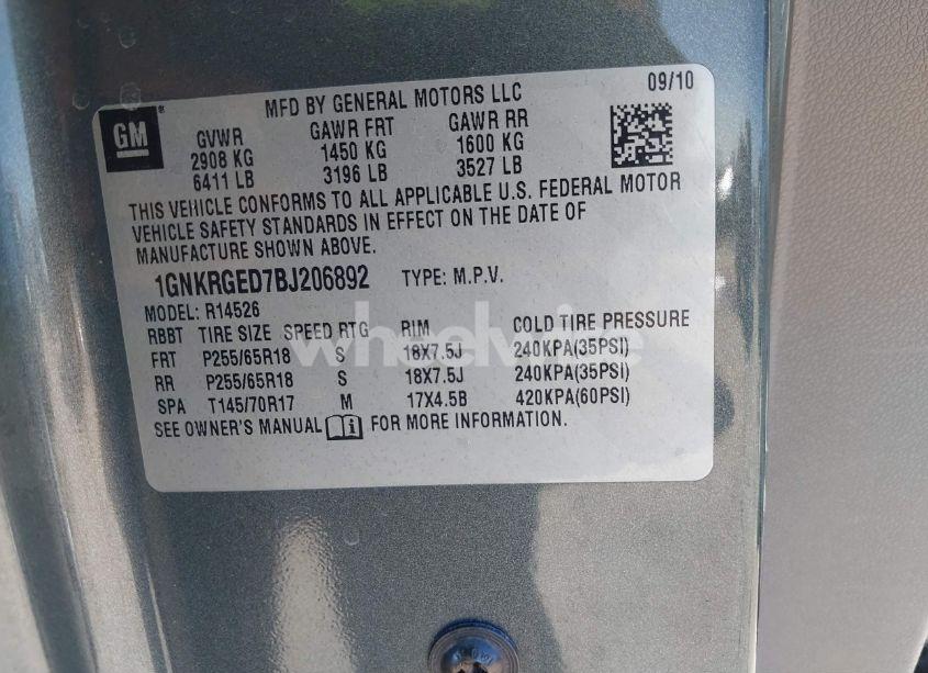 Photo 9 of 2011 Chevrolet Traverse 1LT (VIN 1GNKRGED7BJ206892)