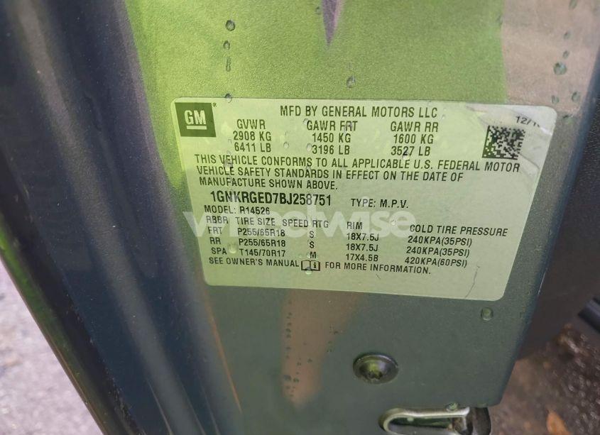 Photo 9 of 2011 Chevrolet Traverse 1LT (VIN 1GNKRGED7BJ258751)