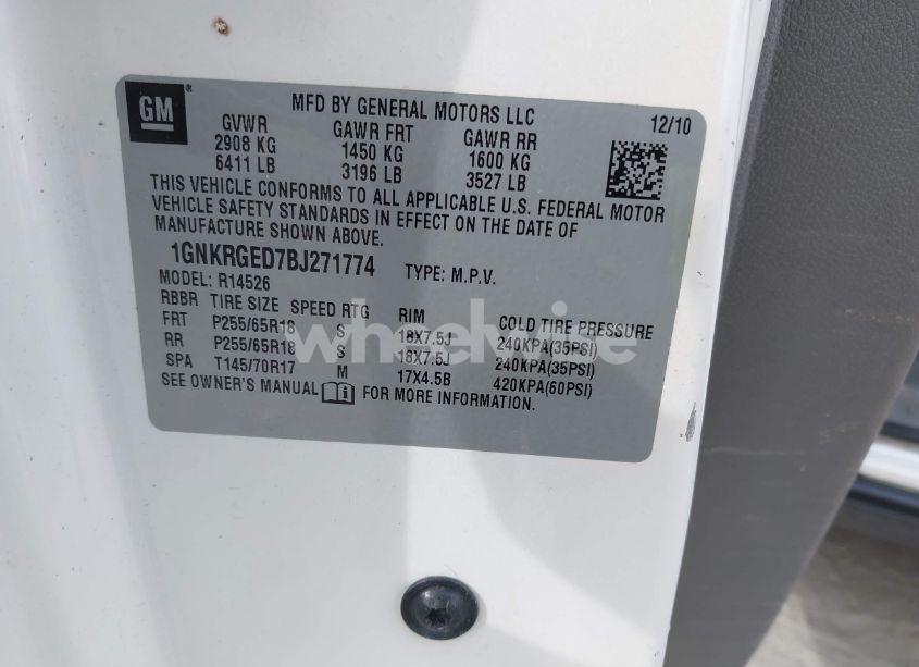 Photo 9 of 2011 Chevrolet Traverse 1LT (VIN 1GNKRGED7BJ271774)