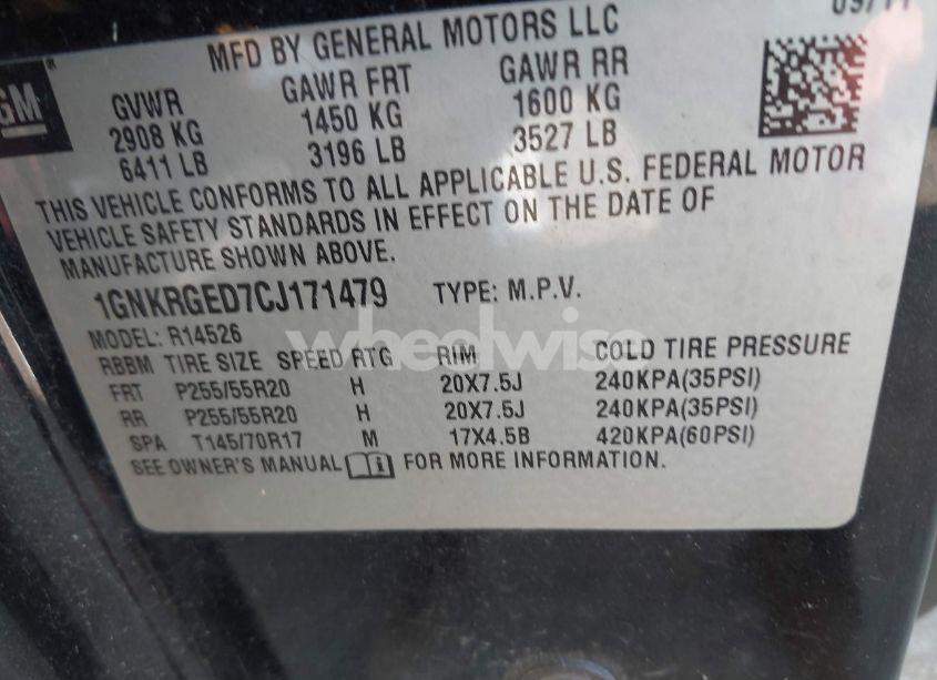 Photo 9 of 2012 Chevrolet Traverse 1LT (VIN 1GNKRGED7CJ171479)