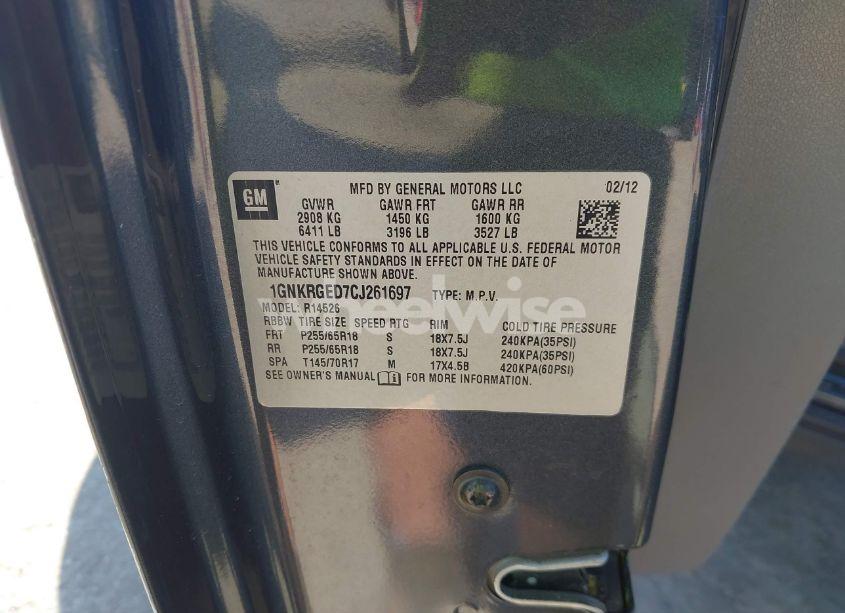 Photo 9 of 2012 Chevrolet Traverse 1LT (VIN 1GNKRGED7CJ261697)