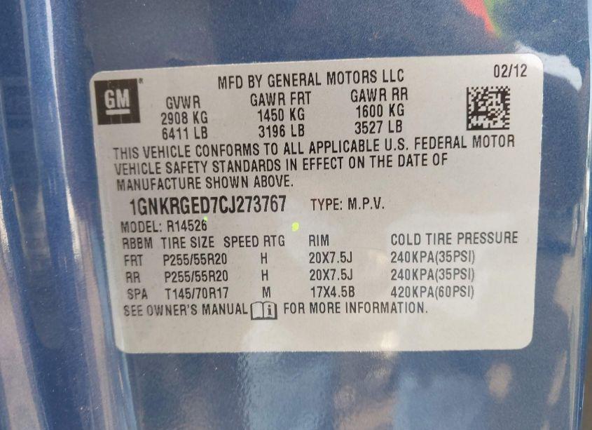 Photo 8 of 2012 Chevrolet Traverse 1LT (VIN 1GNKRGED7CJ273767)