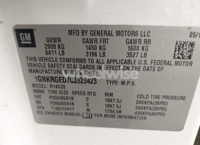 Photo 9 of 2012 Chevrolet Traverse 1LT (VIN 1GNKRGED7CJ323423)