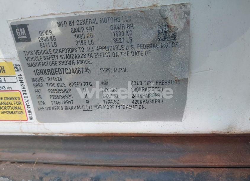 Photo 9 of 2012 Chevrolet Traverse 1LT (VIN 1GNKRGED7CJ408746)