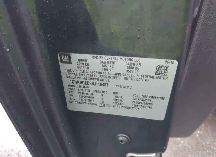 Photo 9 of 2011 Chevrolet Traverse 1LT (VIN 1GNKRGED8BJ116487)