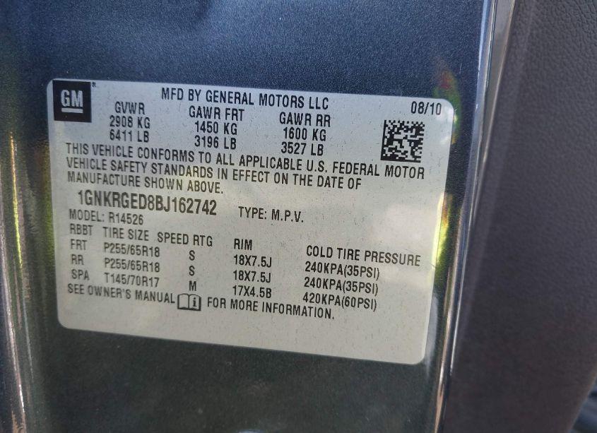 Photo 9 of 2011 Chevrolet Traverse 1LT (VIN 1GNKRGED8BJ162742)