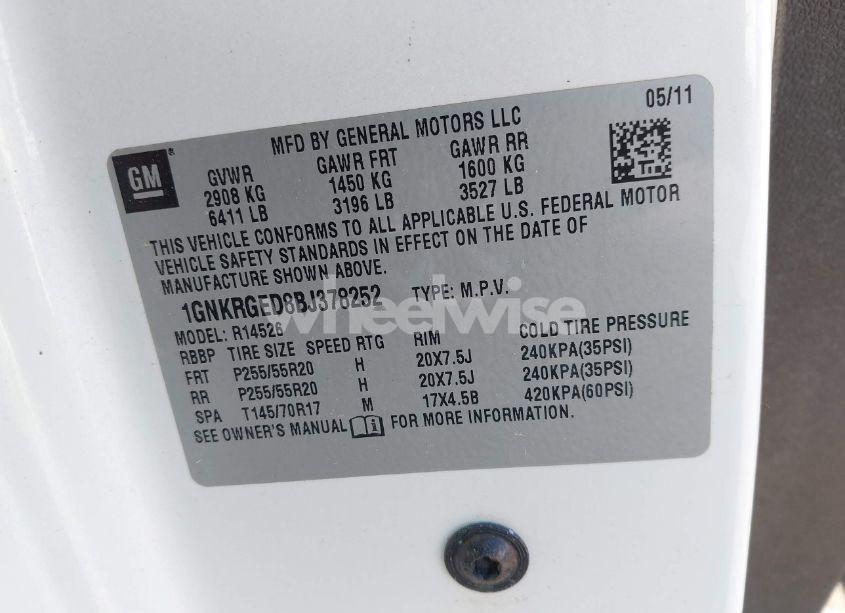 Photo 9 of 2011 Chevrolet Traverse 1LT (VIN 1GNKRGED8BJ378252)