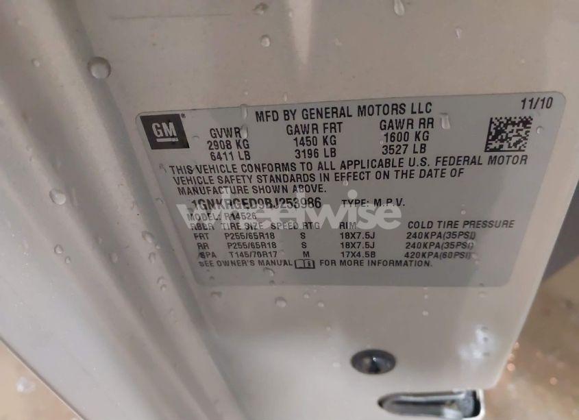 Photo 9 of 2011 Chevrolet Traverse 1LT (VIN 1GNKRGED9BJ253986)