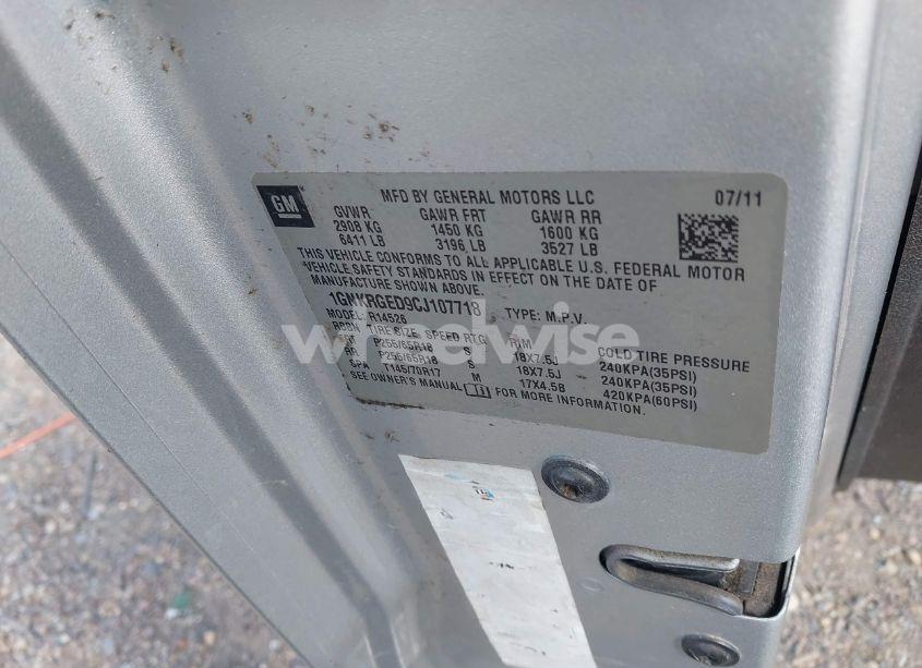 Photo 9 of 2012 Chevrolet Traverse 1LT (VIN 1GNKRGED9CJ107718)