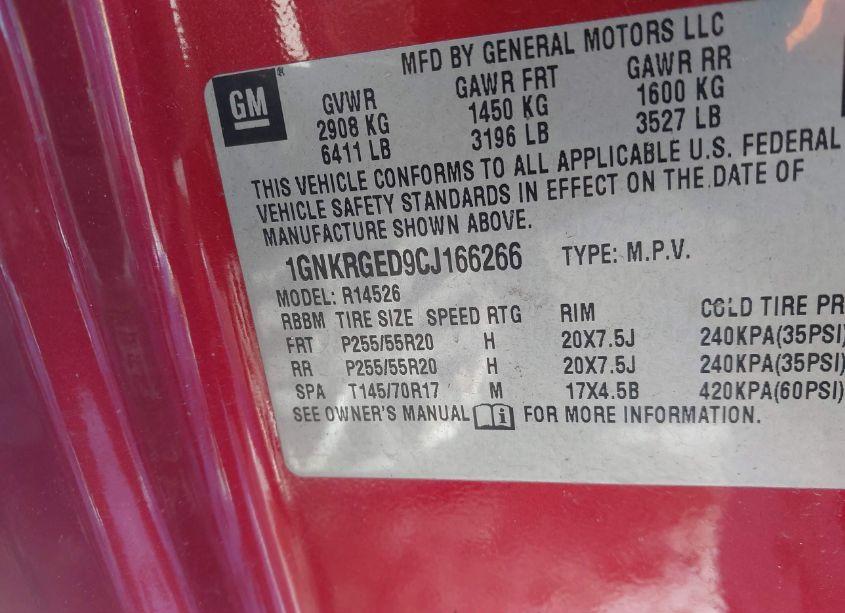 Photo 9 of 2012 Chevrolet Traverse 1LT (VIN 1GNKRGED9CJ166266)