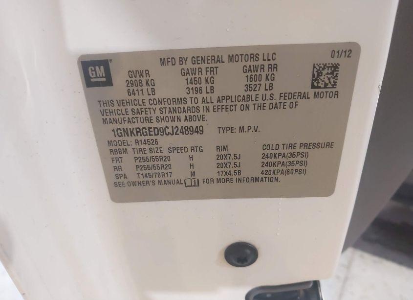 Photo 9 of 2012 Chevrolet Traverse 1LT (VIN 1GNKRGED9CJ248949)