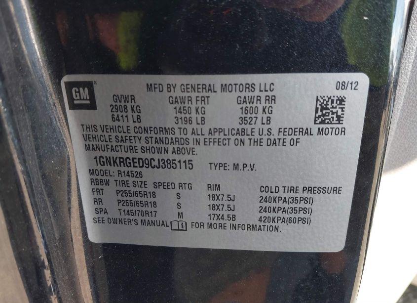 Photo 9 of 2012 Chevrolet Traverse 1LT (VIN 1GNKRGED9CJ385115)