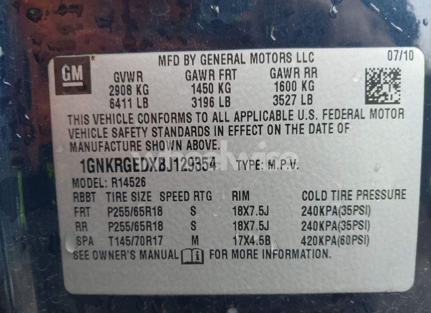 Photo 9 of 2011 Chevrolet Traverse 1LT (VIN 1GNKRGEDXBJ129354)