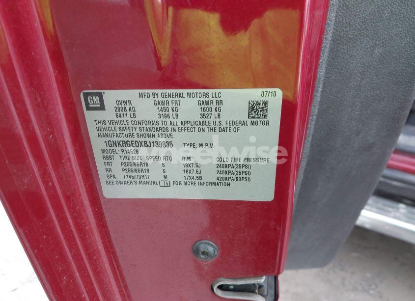 Photo 9 of 2011 Chevrolet Traverse 1LT (VIN 1GNKRGEDXBJ139835)