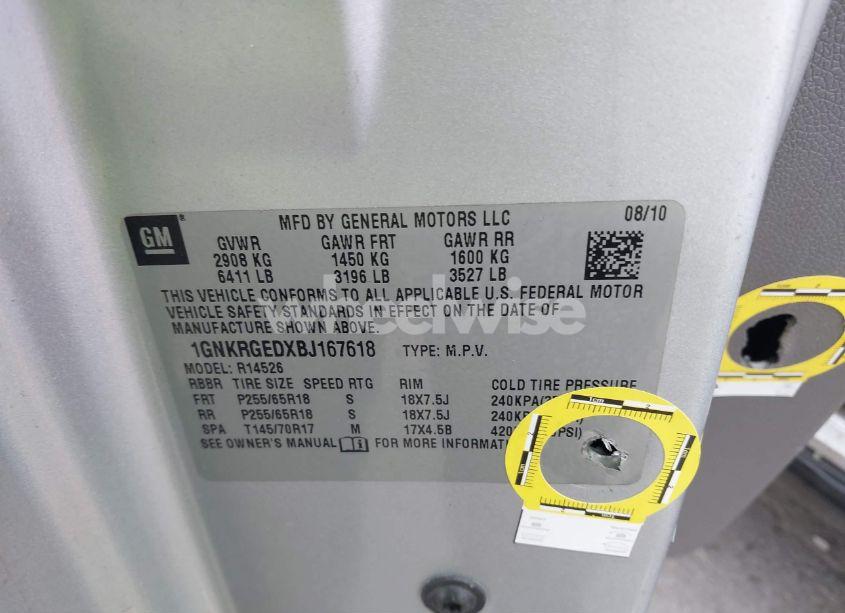 Photo 9 of 2011 Chevrolet Traverse 1LT (VIN 1GNKRGEDXBJ167618)