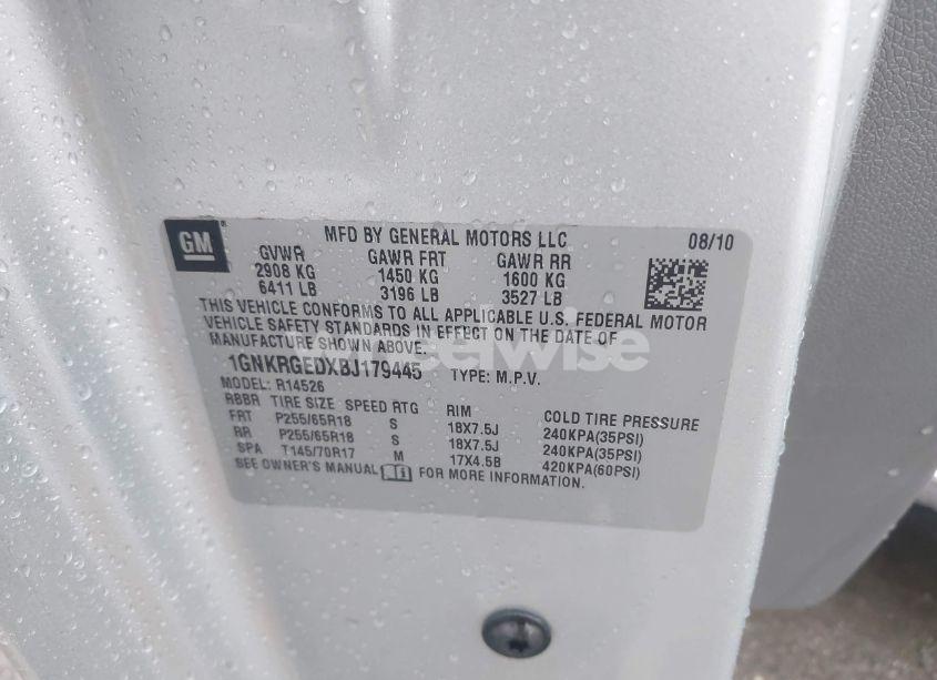 Photo 9 of 2011 Chevrolet Traverse 1LT (VIN 1GNKRGEDXBJ179445)