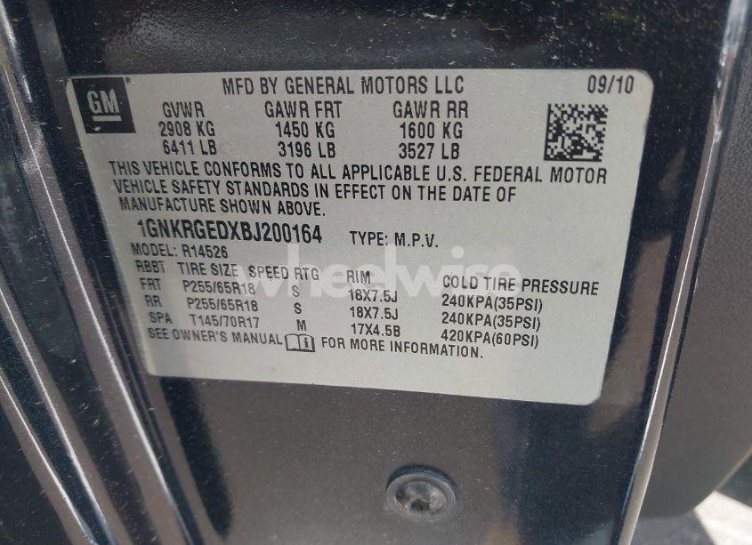 Photo 9 of 2011 Chevrolet Traverse 1LT (VIN 1GNKRGEDXBJ200164)