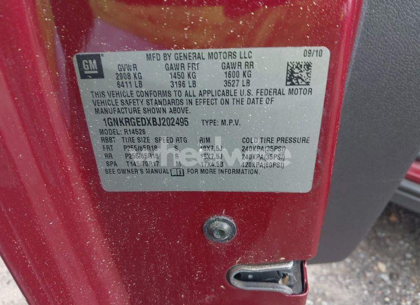 Photo 9 of 2011 Chevrolet Traverse 1LT (VIN 1GNKRGEDXBJ202495)