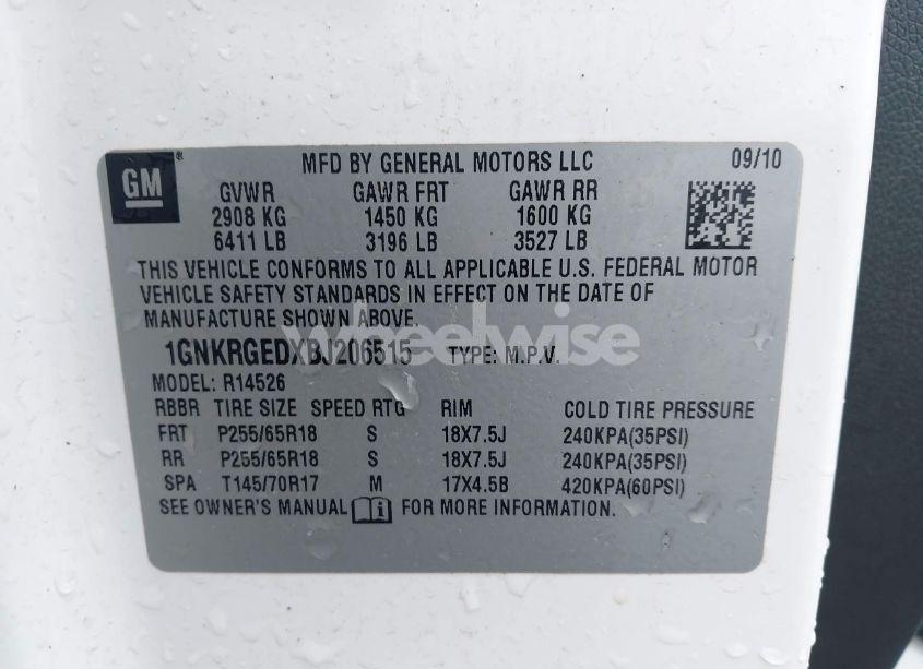 Photo 9 of 2011 Chevrolet Traverse 1LT (VIN 1GNKRGEDXBJ206515)