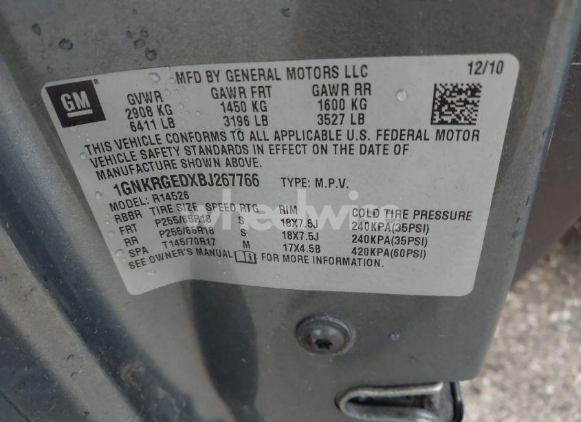 Photo 9 of 2011 Chevrolet Traverse 1LT (VIN 1GNKRGEDXBJ267766)