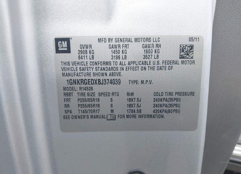 Photo 9 of 2011 Chevrolet Traverse 1LT (VIN 1GNKRGEDXBJ374039)