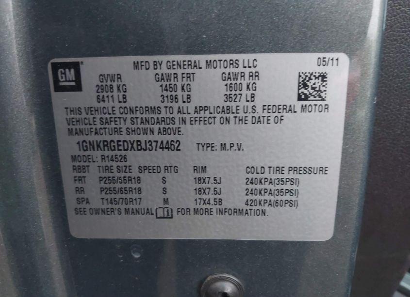 Photo 9 of 2011 Chevrolet Traverse 1LT (VIN 1GNKRGEDXBJ374462)