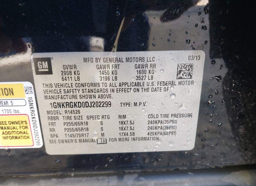 Photo 9 of 2013 Chevrolet Traverse 1LT (VIN 1GNKRGKD0DJ202299)