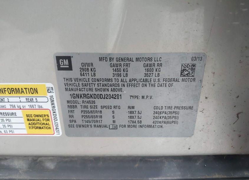 Photo 9 of 2013 Chevrolet Traverse 1LT (VIN 1GNKRGKD0DJ204201)