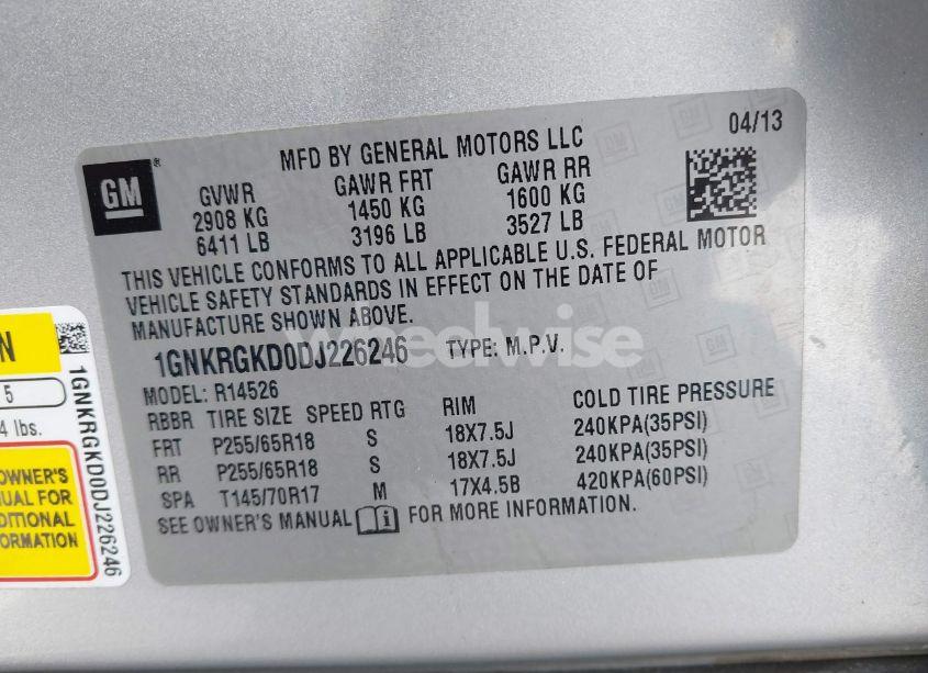 Photo 9 of 2013 Chevrolet Traverse 1LT (VIN 1GNKRGKD0DJ226246)