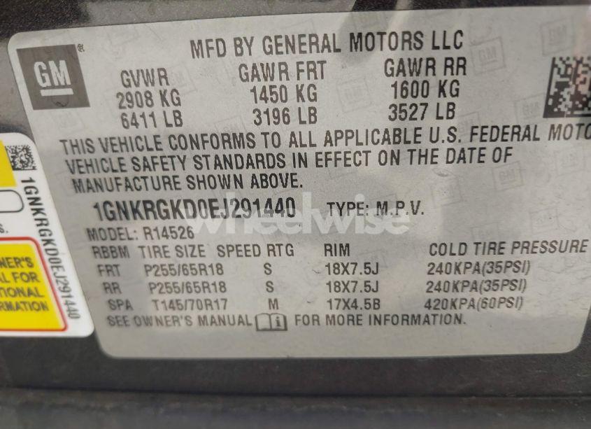 Photo 9 of 2014 Chevrolet Traverse 1LT (VIN 1GNKRGKD0EJ291440)