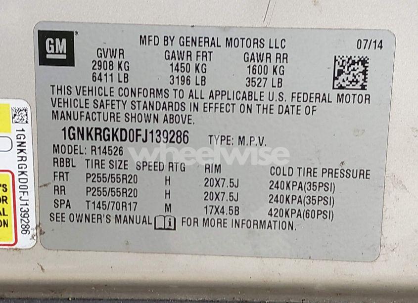 Photo 9 of 2015 Chevrolet Traverse 1LT (VIN 1GNKRGKD0FJ139286)