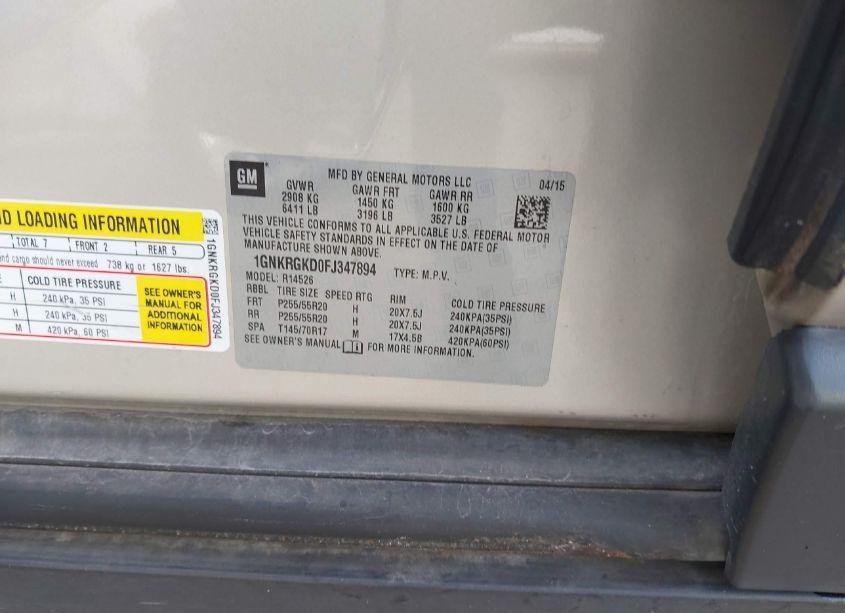 Photo 9 of 2015 Chevrolet Traverse 1LT (VIN 1GNKRGKD0FJ347894)