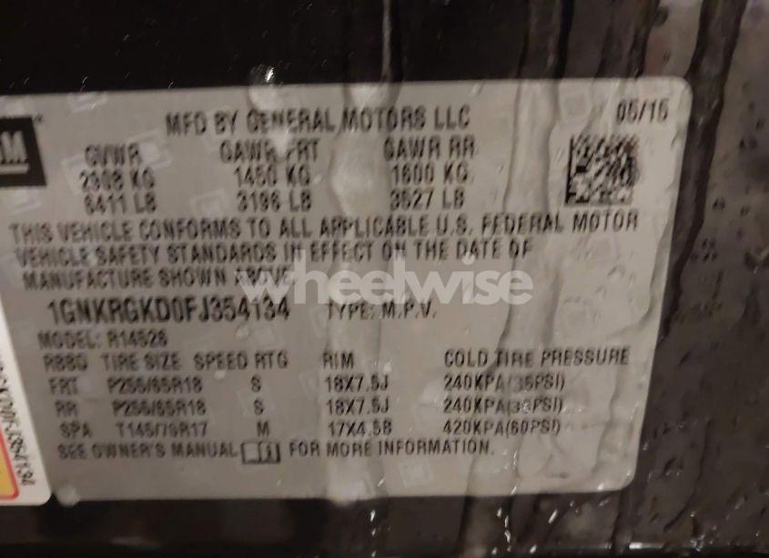 Photo 9 of 2015 Chevrolet Traverse 1LT (VIN 1GNKRGKD0FJ354134)