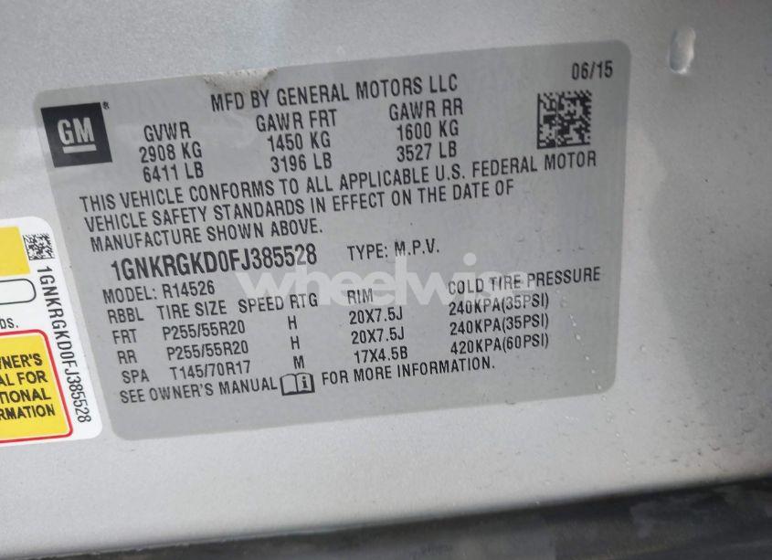 Photo 9 of 2015 Chevrolet Traverse 1LT (VIN 1GNKRGKD0FJ385528)