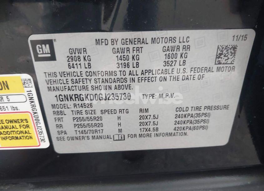 Photo 9 of 2016 Chevrolet Traverse 1LT (VIN 1GNKRGKD0GJ235730)