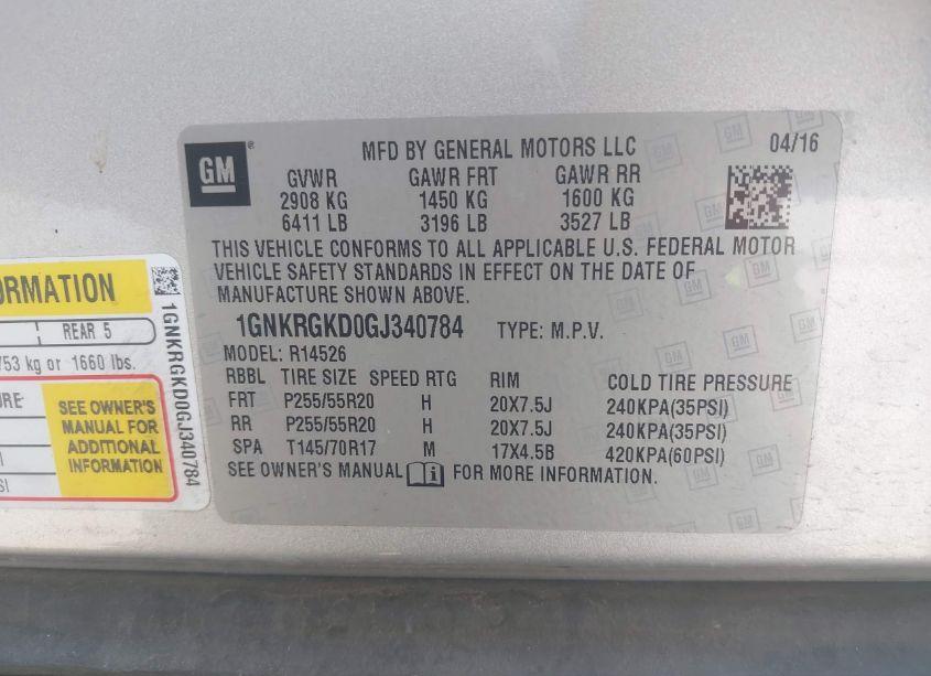 Photo 9 of 2016 Chevrolet Traverse 1LT (VIN 1GNKRGKD0GJ340784)