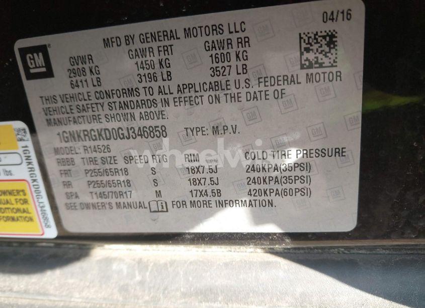 Photo 9 of 2016 Chevrolet Traverse 1LT (VIN 1GNKRGKD0GJ346858)