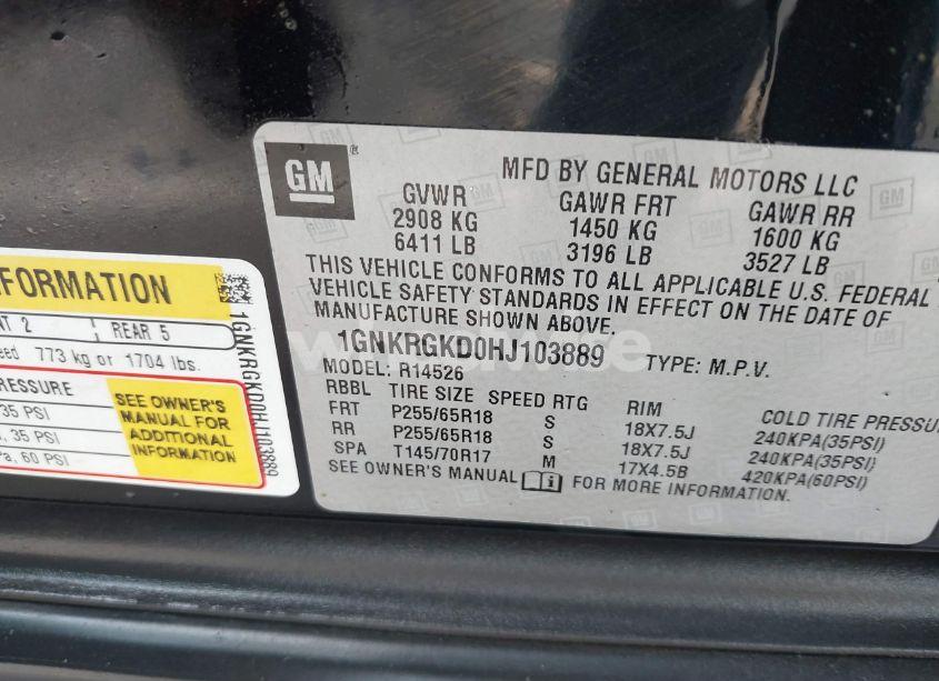 Photo 9 of 2017 Chevrolet Traverse 1LT (VIN 1GNKRGKD0HJ103889)