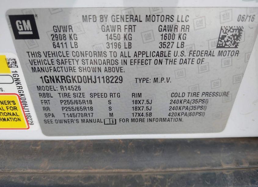 Photo 9 of 2017 Chevrolet Traverse 1LT (VIN 1GNKRGKD0HJ118229)