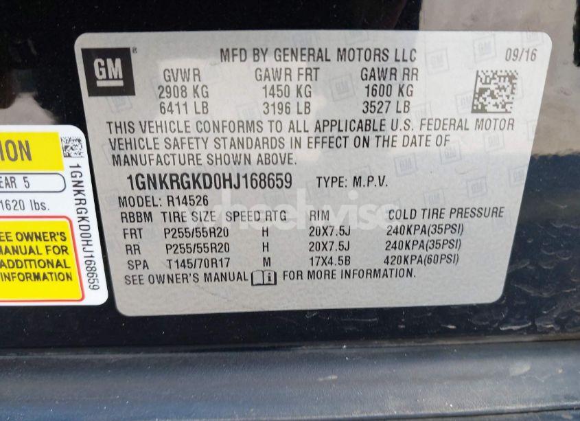 Photo 9 of 2017 Chevrolet Traverse 1LT (VIN 1GNKRGKD0HJ168659)