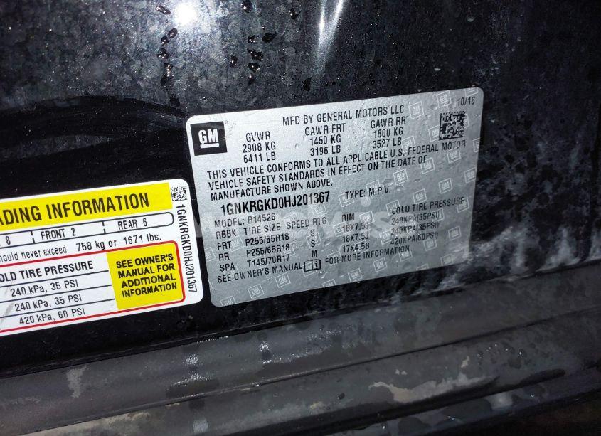 Photo 9 of 2017 Chevrolet Traverse 1LT (VIN 1GNKRGKD0HJ201367)