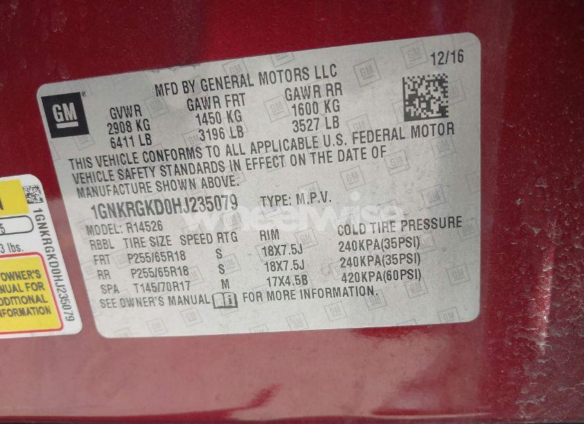 Photo 9 of 2017 Chevrolet Traverse 1LT (VIN 1GNKRGKD0HJ235079)