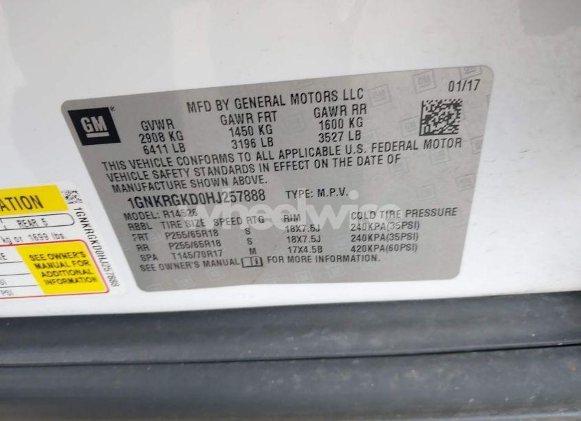 Photo 9 of 2017 Chevrolet Traverse 1LT (VIN 1GNKRGKD0HJ257888)