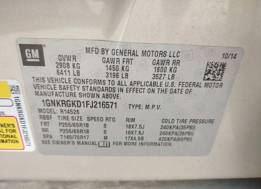 Photo 9 of 2015 Chevrolet Traverse 1LT (VIN 1GNKRGKD1FJ216571)