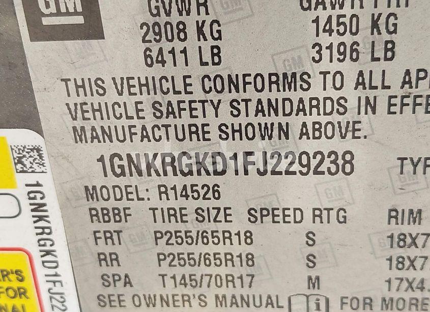 Photo 9 of 2015 Chevrolet Traverse 1LT (VIN 1GNKRGKD1FJ229238)