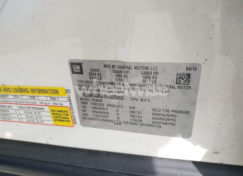 Photo 9 of 2015 Chevrolet Traverse 1LT (VIN 1GNKRGKD1FJ329260)