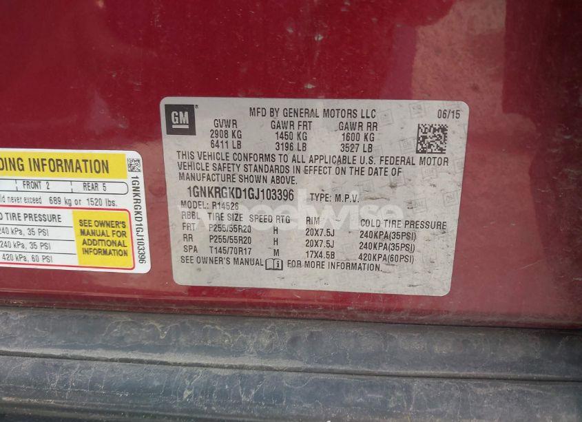 Photo 9 of 2016 Chevrolet Traverse 1LT (VIN 1GNKRGKD1GJ103396)